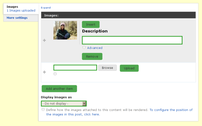 drupal image upload form. Here's what our image upload form looks like screenshot of node edit form