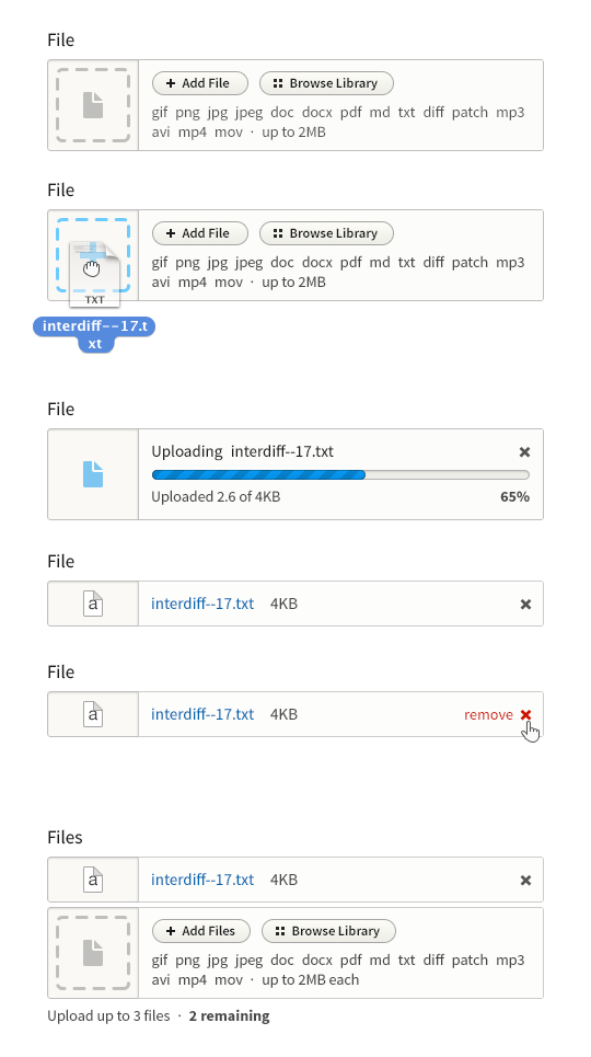 showing file field, with border around it and buttons, also with a icon to provide a visual landmark to which each row is aligned