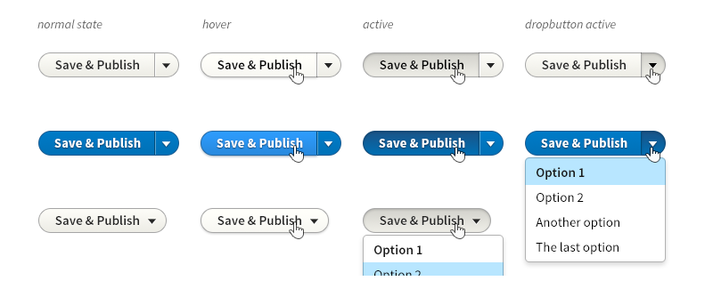 showing buttons who are merged with dropdowns for save states (e.g. save as draft)