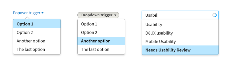 showing dropdown options on link, button and autocomplete