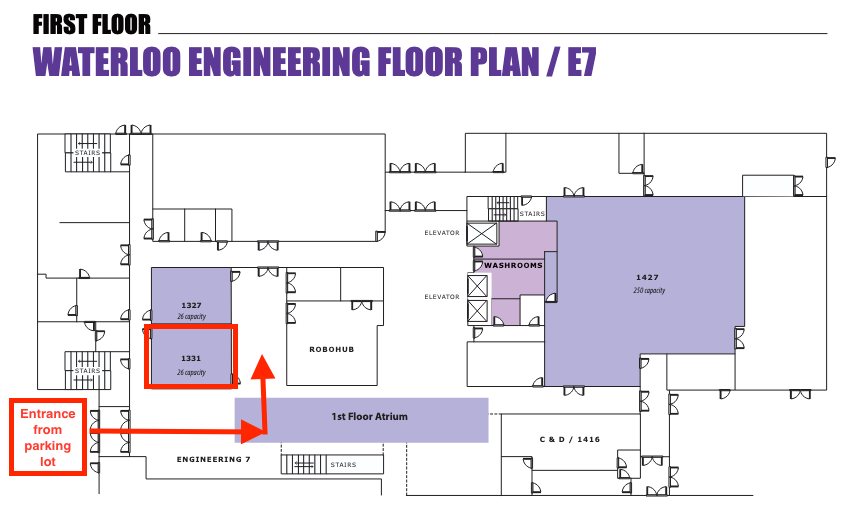 Floor plan of Engineering 7 with directions to the room
