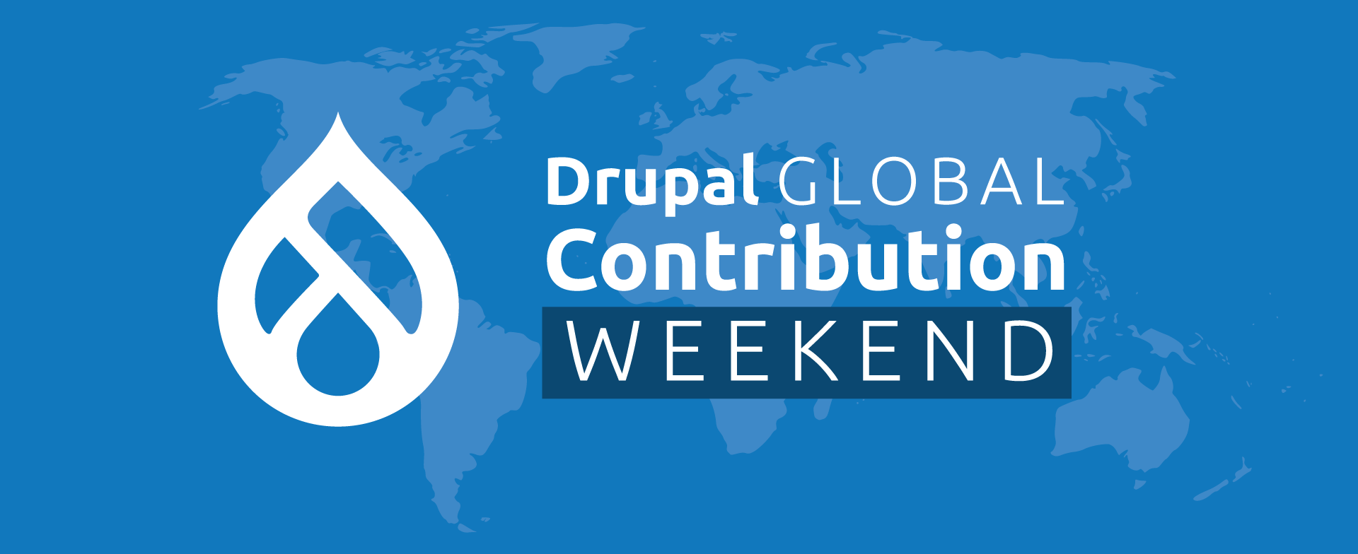 Drupal signet, Drupal Global Sprint Weekend, blue background with world map