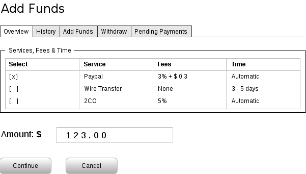 Wallet, Add Funds