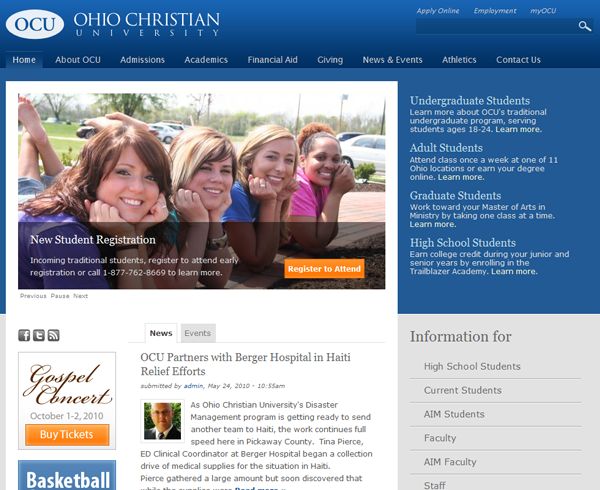 Ohio Christian University redesign using Zen 2 subtheme