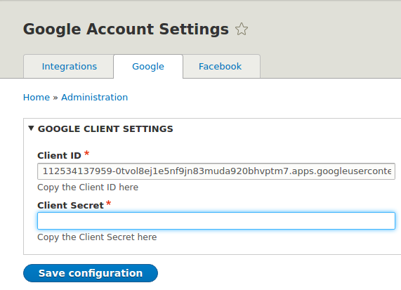 Google Login Settings form